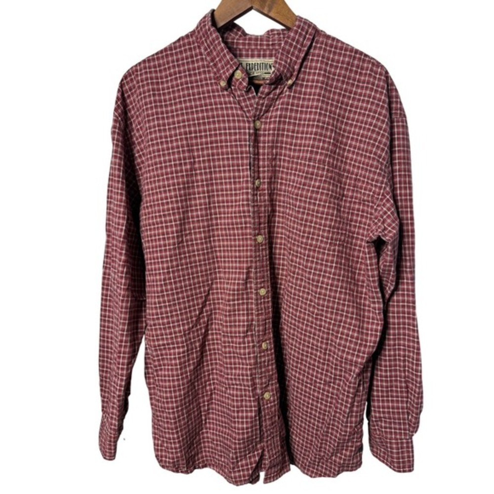 U.S. Expedition Men Size Large Red Plaid Button Down Long Sleeve Shirt Outdoor